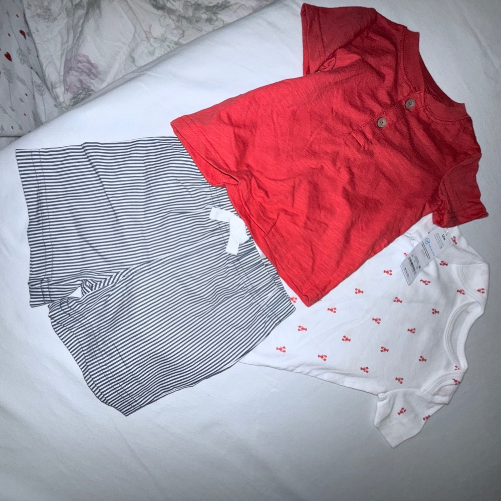 Carter's‎ Just One You 3pc Outfit Set Kids 12M Red White New Lobster Nautical